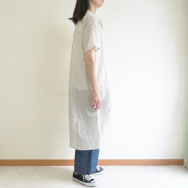 Branch m‘.,ブランチエム,ナチュラル,30代,40代,50代,60代,コットン,綿,ゆったり,ワンピース,シャツワンピース,ストライプ,ストライプワンピース