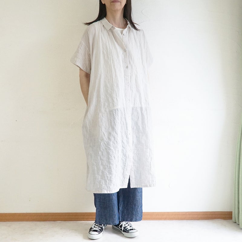 Branch m‘.,ブランチエム,ナチュラル,30代,40代,50代,60代,コットン,綿,ゆったり,ワンピース,シャツワンピース,ストライプ,ストライプワンピース