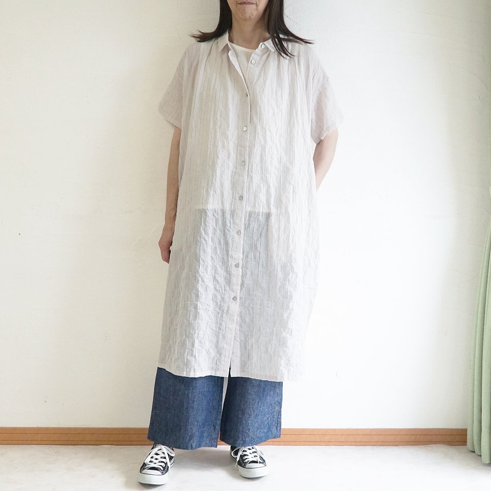 Branch m‘.,ブランチエム,ナチュラル,30代,40代,50代,60代,コットン,綿,ゆったり,ワンピース,シャツワンピース,ストライプ,ストライプワンピース