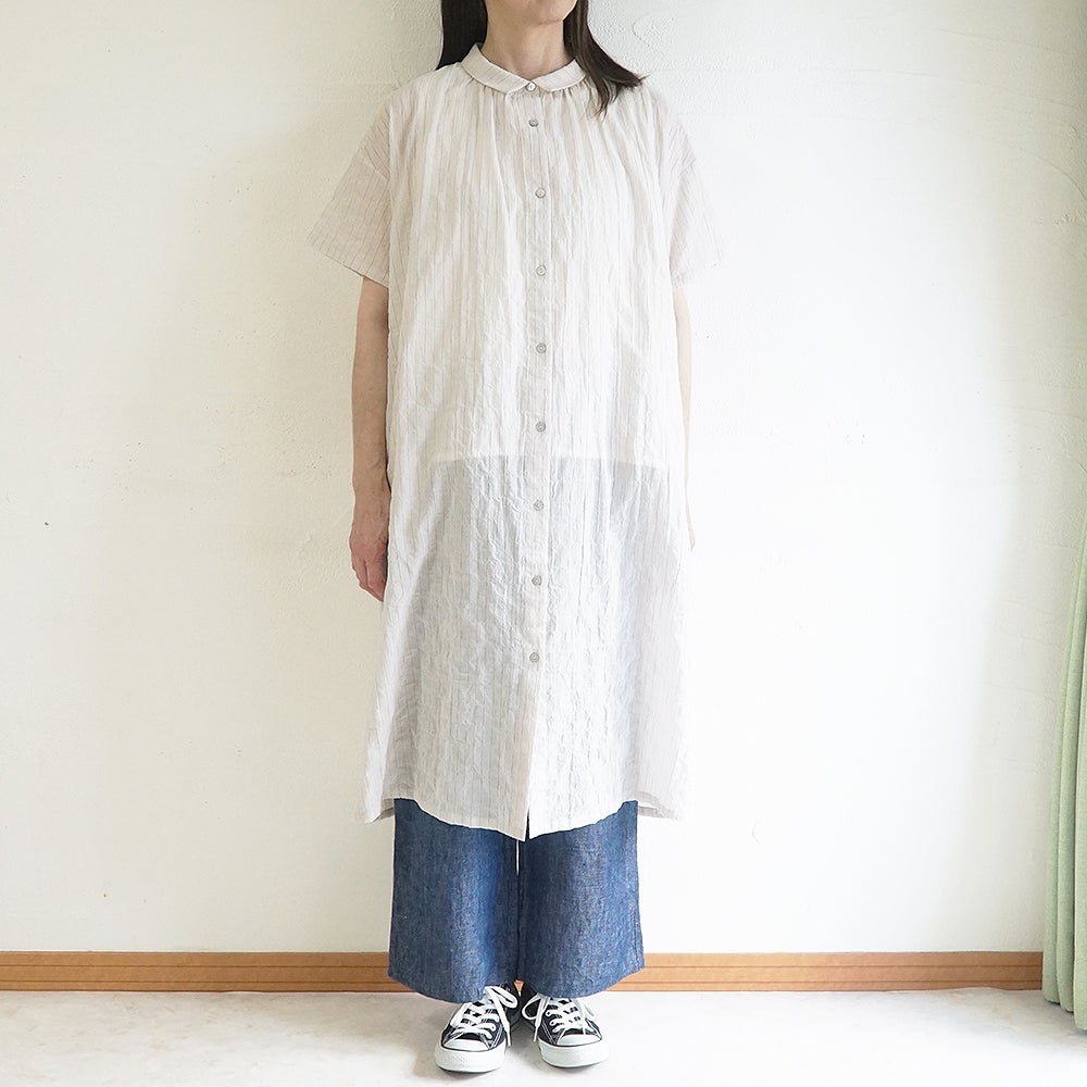 Branch m‘.,ブランチエム,ナチュラル,30代,40代,50代,60代,コットン,綿,ゆったり,ワンピース,シャツワンピース,ストライプ,ストライプワンピース