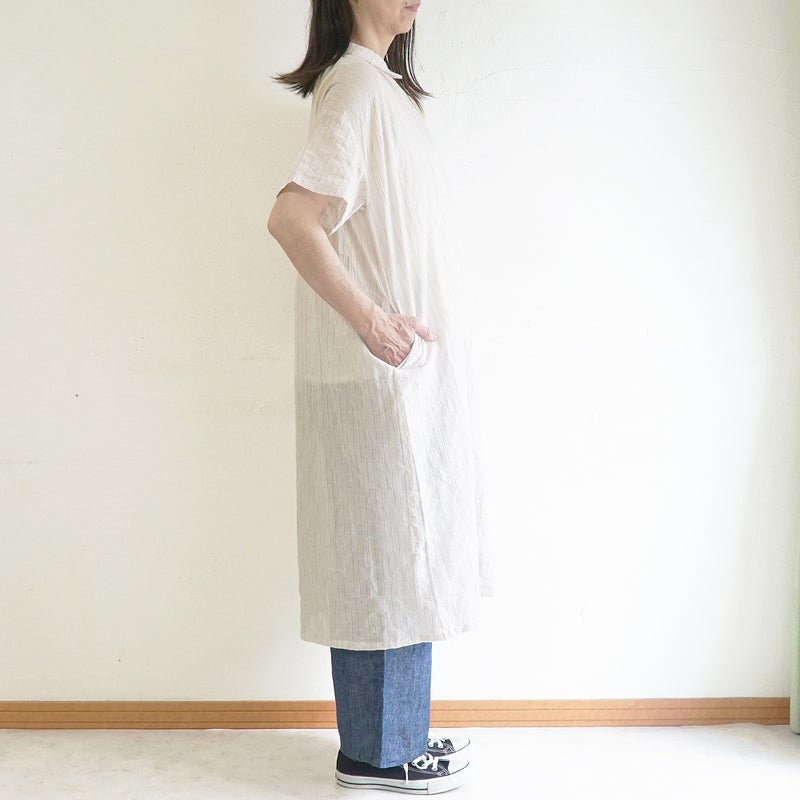 Branch m‘.,ブランチエム,ナチュラル,30代,40代,50代,60代,コットン,綿,ゆったり,ワンピース,シャツワンピース,ストライプ,ストライプワンピース