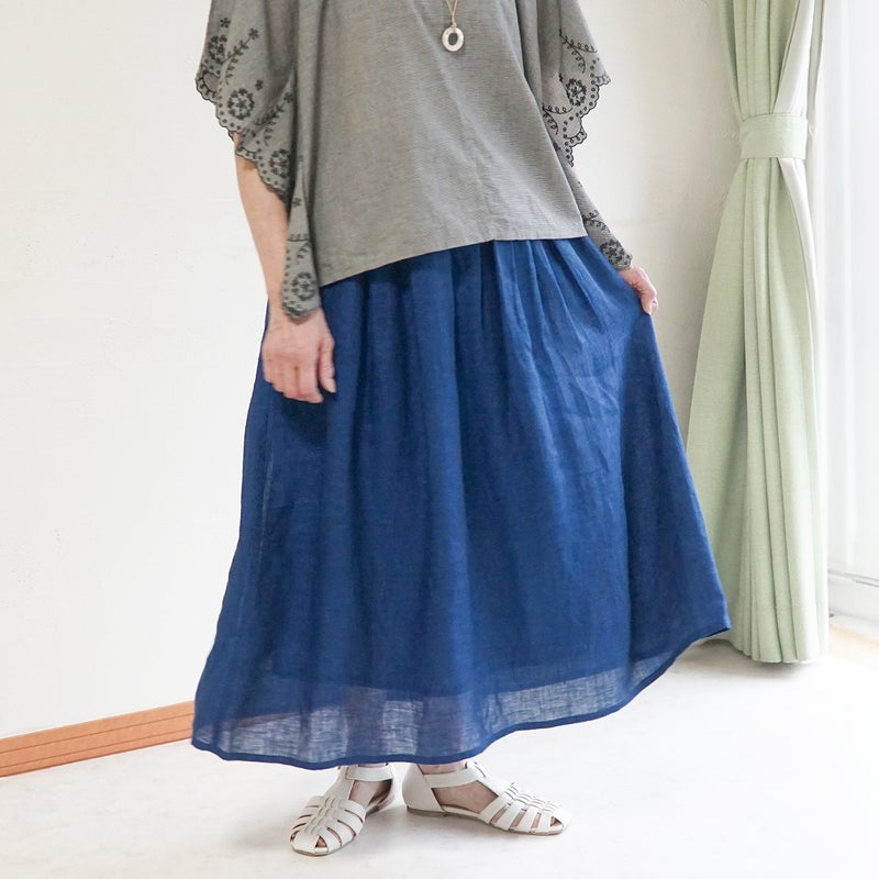 Branch m‘.,ブランチエム,ナチュラル,30代,40代,50代,60代,リネン,ゆったり,スカート,リネンスカート,ギャザースカート
