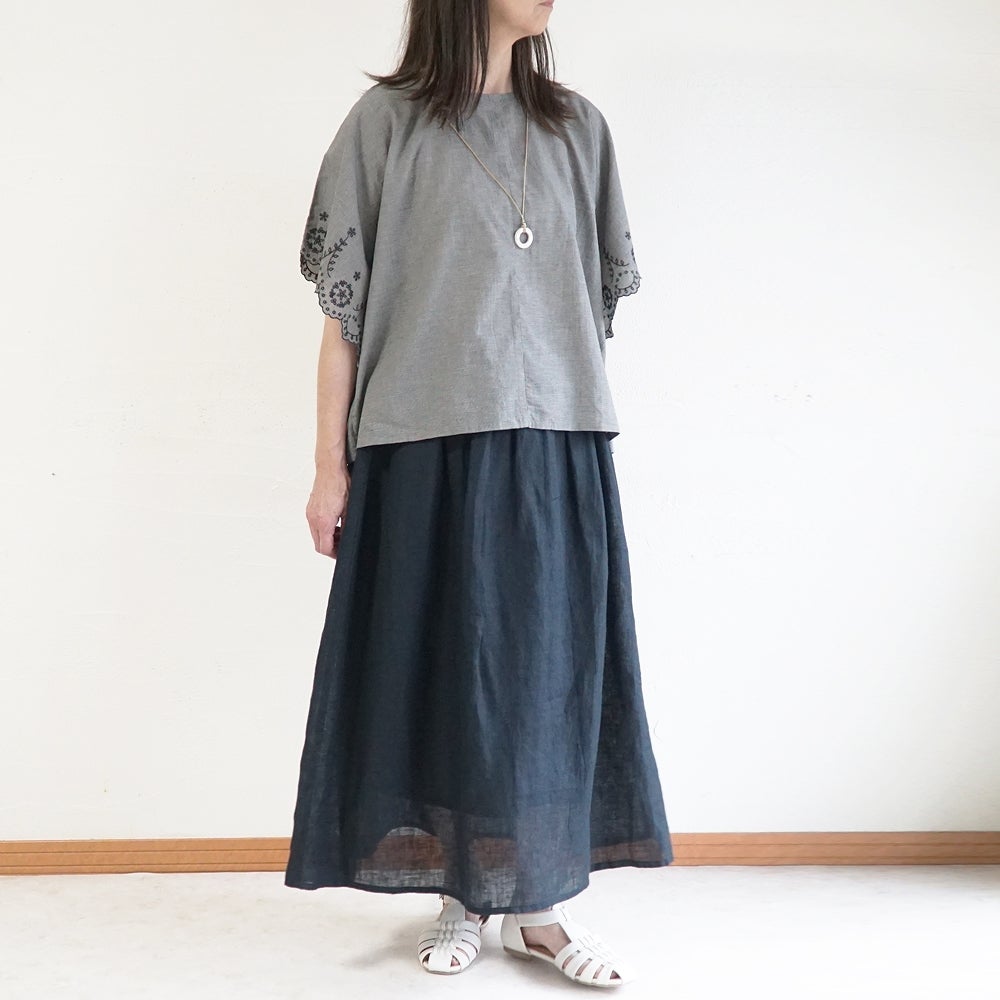 Branch m‘.,ブランチエム,ナチュラル,30代,40代,50代,60代,コットンリネン,綿麻,ゆったり,ブラウス,ワイドブラウス,刺繍,刺繍ブラウス