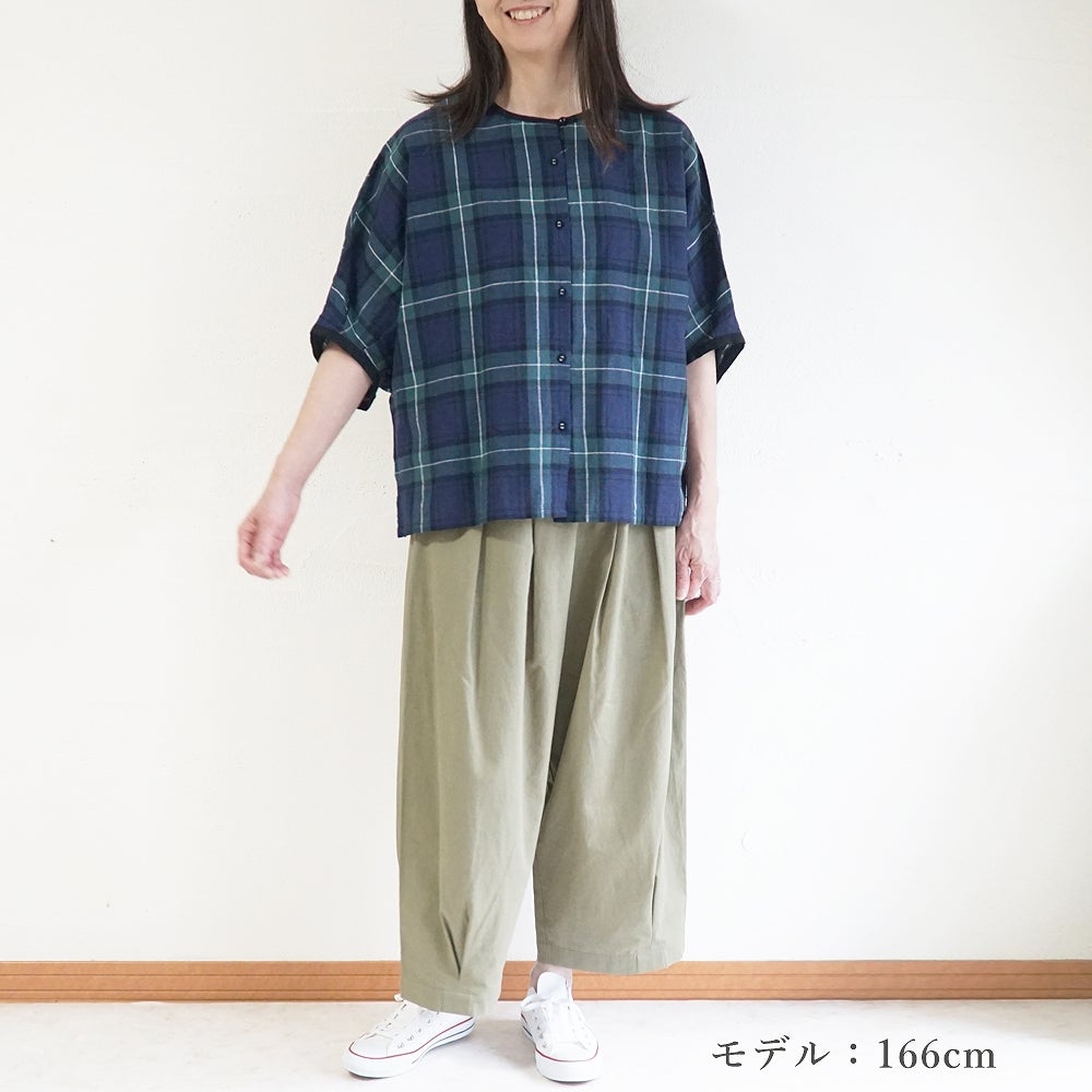 Branch m‘.,ブランチエム,ナチュラル,30代,40代,50代,60代,コットンリネン,綿麻,ゆったり,ブラウス,ドルマンブラウス,チェック,チェック柄,チェックブラウス 