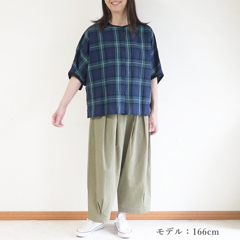 Branch m‘.,ブランチエム,ナチュラル,30代,40代,50代,60代,コットンリネン,綿麻,ゆったり,ブラウス,ドルマンブラウス,チェック,チェック柄,チェックブラウス 