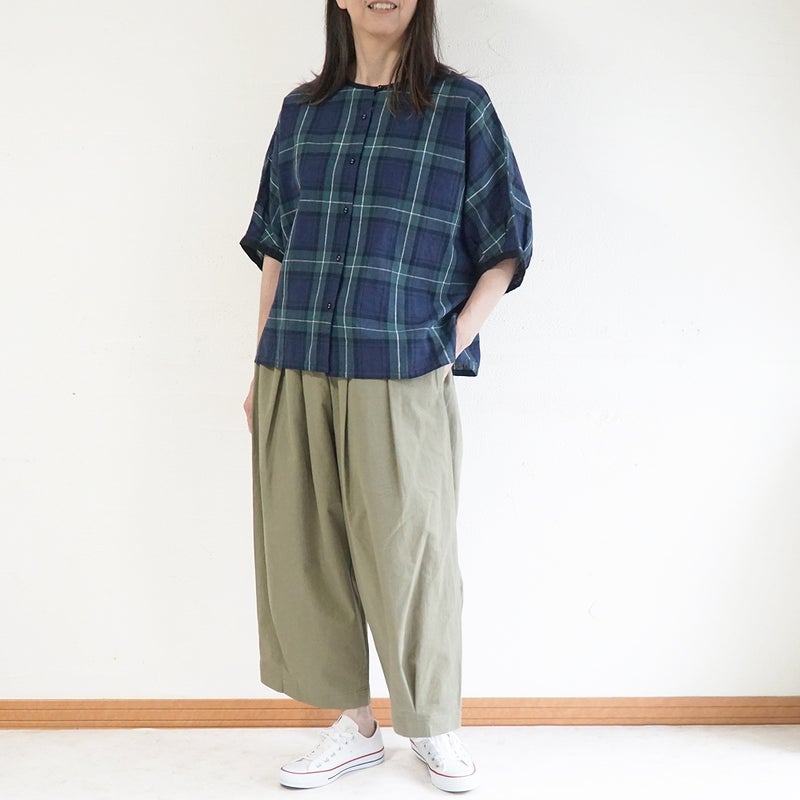Branch m‘.,ブランチエム,ナチュラル,30代,40代,50代,60代,コットンリネン,綿麻,ゆったり,ブラウス,ドルマンブラウス,チェック,チェック柄,チェックブラウス 