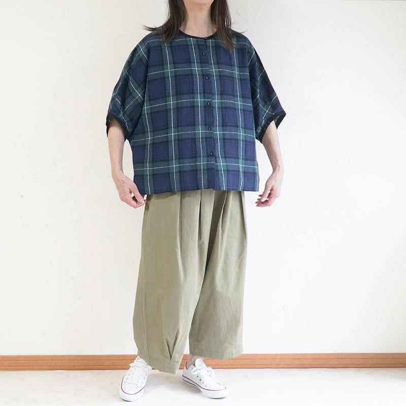 Branch m‘.,ブランチエム,ナチュラル,30代,40代,50代,60代,コットンリネン,綿麻,ゆったり,ブラウス,ドルマンブラウス,チェック,チェック柄,チェックブラウス 