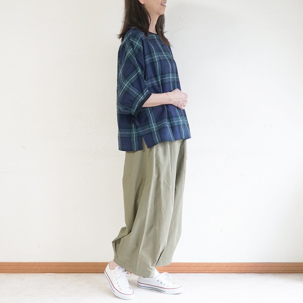 Branch m‘.,ブランチエム,ナチュラル,30代,40代,50代,60代,コットンリネン,綿麻,ゆったり,ブラウス,ドルマンブラウス,チェック,チェック柄,チェックブラウス 