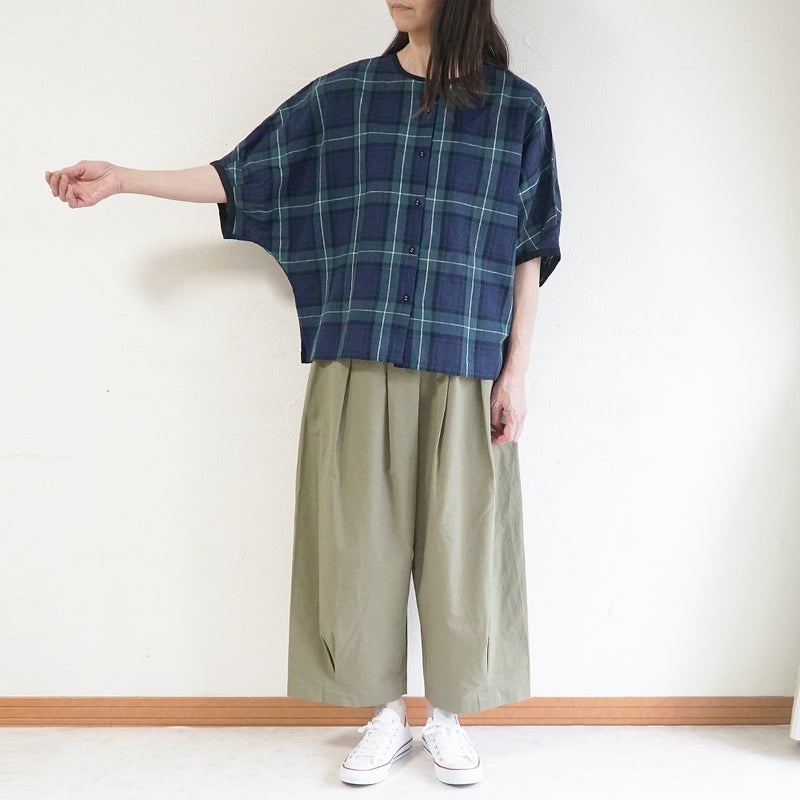 Branch m‘.,ブランチエム,ナチュラル,30代,40代,50代,60代,コットンリネン,綿麻,ゆったり,ブラウス,ドルマンブラウス,チェック,チェック柄,チェックブラウス 