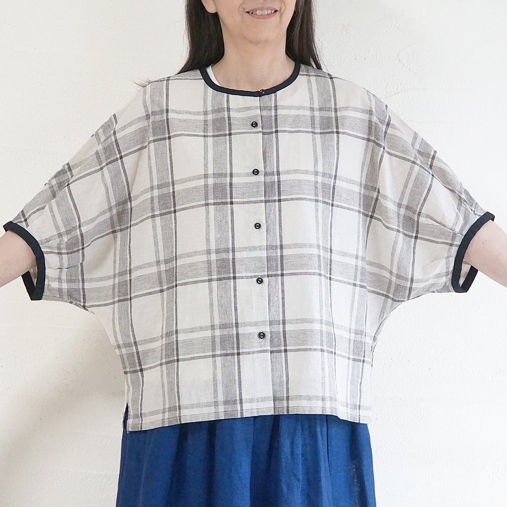 Branch m‘.,ブランチエム,ナチュラル,30代,40代,50代,60代,コットンリネン,綿麻,ゆったり,ブラウス,ドルマンブラウス,チェック,チェック柄,チェックブラウス 