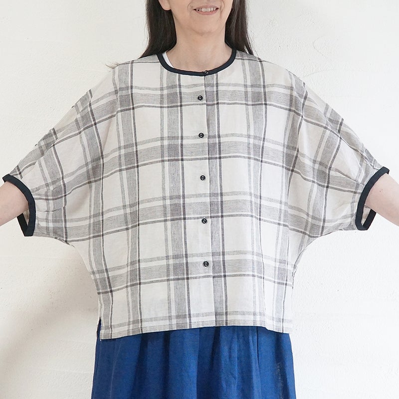 Branch m‘.,ブランチエム,ナチュラル,30代,40代,50代,60代,コットンリネン,綿麻,ゆったり,ブラウス,ドルマンブラウス,チェック,チェック柄,チェックブラウス 