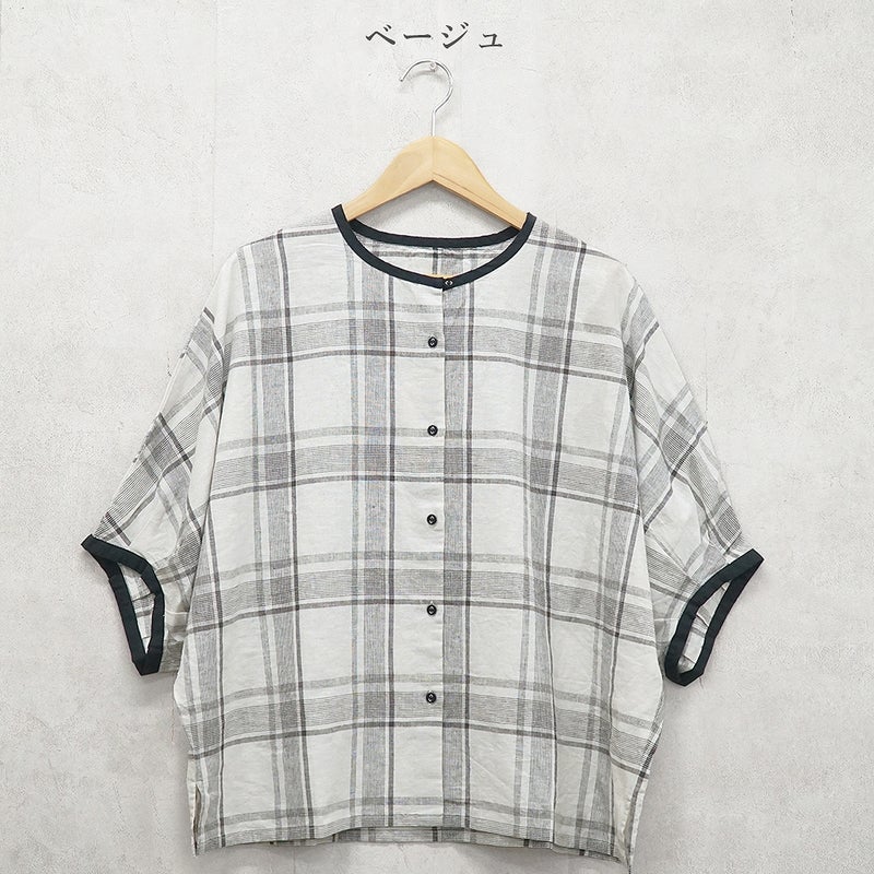 Branch m‘.,ブランチエム,ナチュラル,30代,40代,50代,60代,コットンリネン,綿麻,ゆったり,ブラウス,ドルマンブラウス,チェック,チェック柄,チェックブラウス 