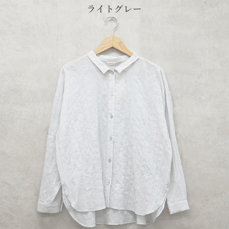 Branch m‘.,ブランチエム,ナチュラル,30代,40代,50代,60代,コットン,ゆったり,綿,シャツ,ブラウス,シャツブラウス,シアー,シアーシャツ,チビ衿,シアーブラウス,綿シャツ,綿ブラウス,コットンブラウス,コットンシャツ, 羽織,紫外線,紫外線対策,冷房,冷房対策,