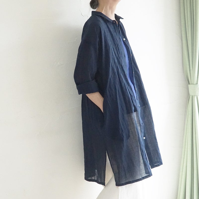 Branch m‘.,ブランチエム,ナチュラル,30代,40代,50代,60代,コットン,ゆったり,綿,シャツ,シャツワンピース,ワンピース,シアーワンピース, シャツ,ブラウス,シャツブラウス,シアー,シアーシャツ,チビ衿,シアーブラウス,綿シャツ,綿ブラウス,コットンブラウス,コットンシャツ,羽織,紫外線,紫外線対策,冷房,冷房対策,