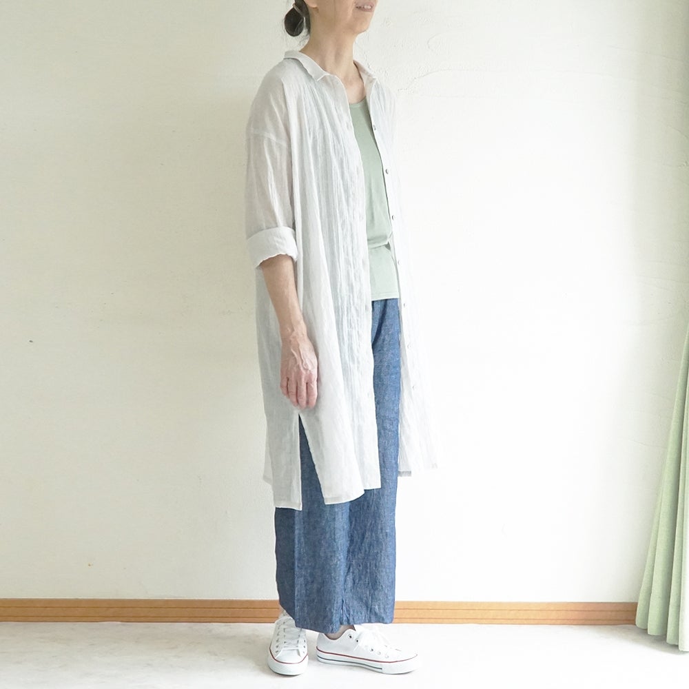 Branch m‘.,ブランチエム,ナチュラル,30代,40代,50代,60代,コットン,ゆったり,綿,シャツ,シャツワンピース,ワンピース,シアーワンピース, シャツ,ブラウス,シャツブラウス,シアー,シアーシャツ,チビ衿,シアーブラウス,綿シャツ,綿ブラウス,コットンブラウス,コットンシャツ,羽織,紫外線,紫外線対策,冷房,冷房対策,
