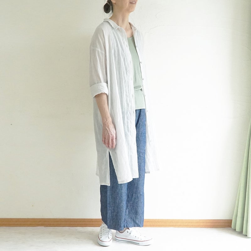 Branch m‘.,ブランチエム,ナチュラル,30代,40代,50代,60代,コットン,ゆったり,綿,シャツ,シャツワンピース,ワンピース,シアーワンピース, シャツ,ブラウス,シャツブラウス,シアー,シアーシャツ,チビ衿,シアーブラウス,綿シャツ,綿ブラウス,コットンブラウス,コットンシャツ,羽織,紫外線,紫外線対策,冷房,冷房対策,