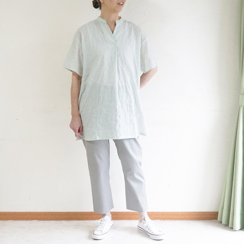 Branch m‘.,ブランチエム,ナチュラル,30代,40代,50代,60代,コーデセット,コーディネートセット,セット売り,ゆったり,リネン,チュニック,ブラウス,チュニックブラウス,スキッパーチュニック,スキッパーブラウス,パンツ,テーパード,テーパードパンツ,ストレッチ,ストレッチパンツ