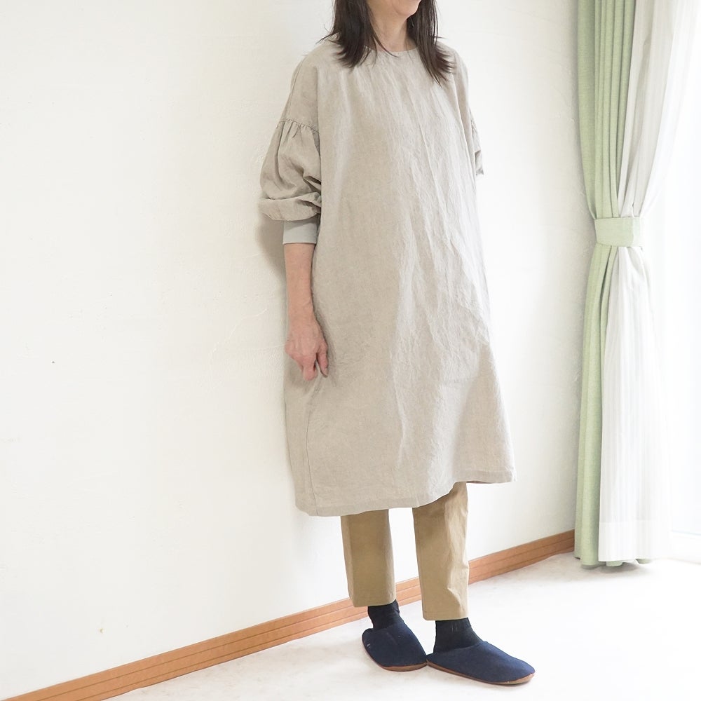 Branch m‘.,ブランチエム,ナチュラル,30代,40代,50代,60代,リネン,ゆったり,割烹着,リネン割烹着,エプロン,リブ袖,ワンピース,ワンピース割烹着,リネンワンピース