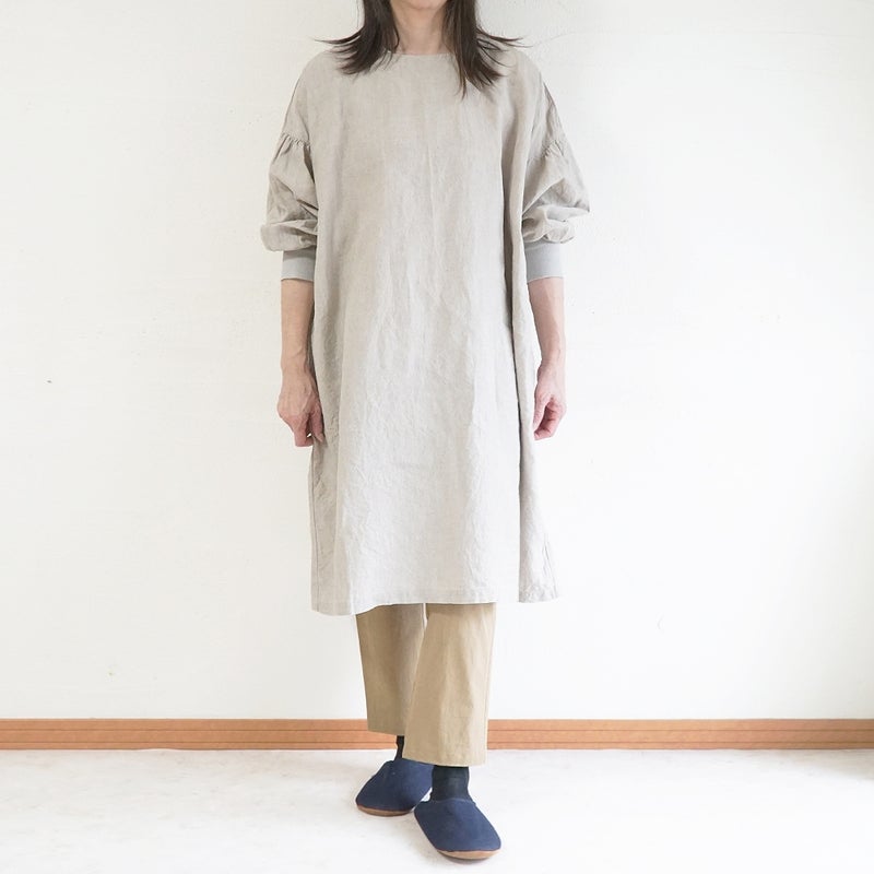 Branch m‘.,ブランチエム,ナチュラル,30代,40代,50代,60代,リネン,ゆったり,割烹着,リネン割烹着,エプロン,リブ袖,ワンピース,ワンピース割烹着,リネンワンピース