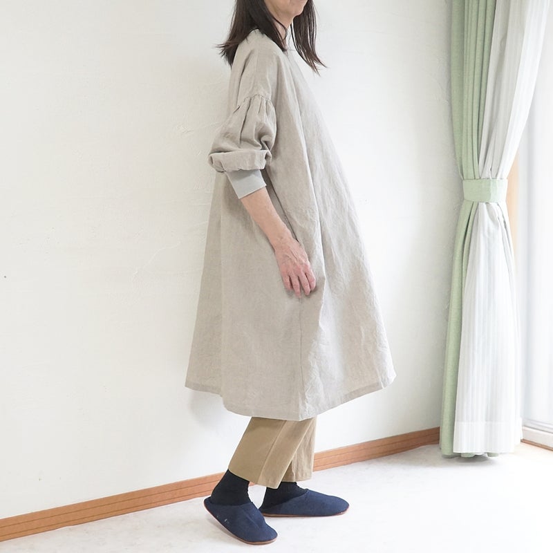 Branch m‘.,ブランチエム,ナチュラル,30代,40代,50代,60代,リネン,ゆったり,割烹着,リネン割烹着,エプロン,リブ袖,ワンピース,ワンピース割烹着,リネンワンピース