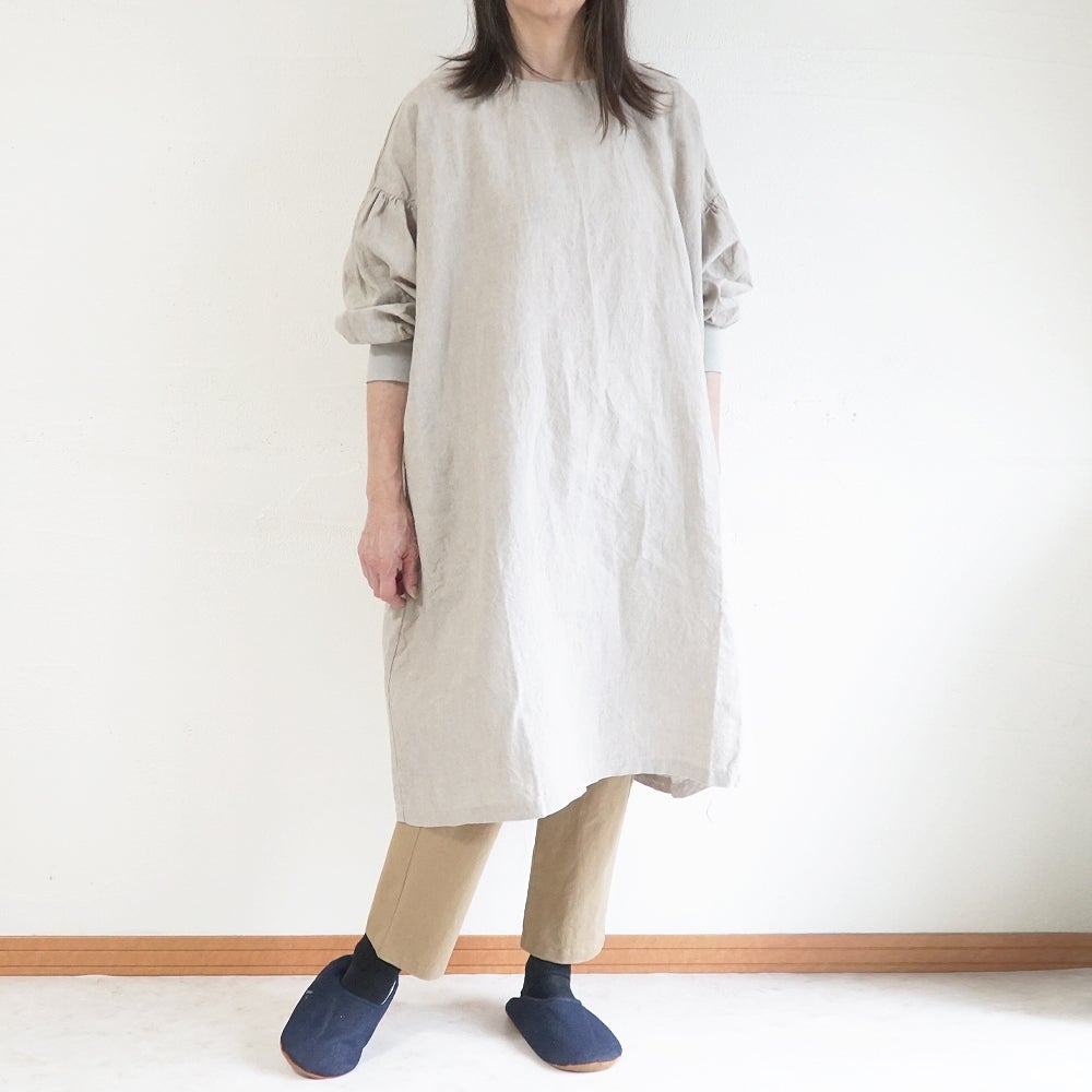 Branch m‘.,ブランチエム,ナチュラル,30代,40代,50代,60代,リネン,ゆったり,割烹着,リネン割烹着,エプロン,リブ袖,ワンピース,ワンピース割烹着,リネンワンピース