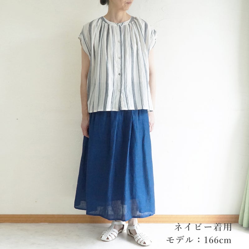 Branch m‘.,ブランチエム,ナチュラル,30代,40代,50代,60代,コットン,ゆったり,綿,シャツ,ブラウス,シャツブラウス,ストライプシャツ,ストライプブラウス,綿シャツ,綿ブラウス,コットンブラウス,コットンシャツ, フレンチスリーブ,フレンチスリーブブラウス,ノースリーブブラウス,バンドカラー,バンドカラーブラウス