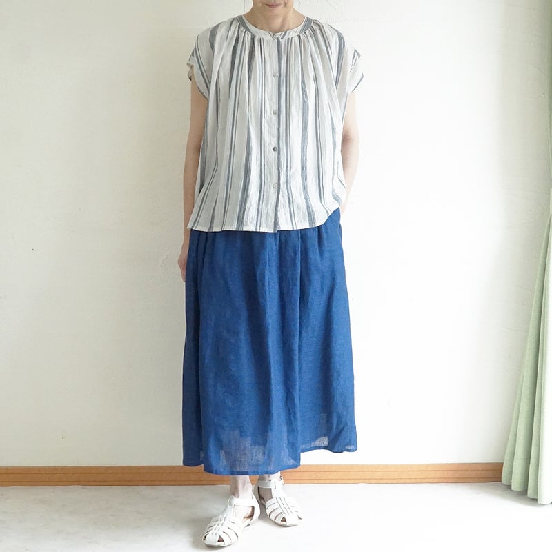 Branch m‘.,ブランチエム,ナチュラル,30代,40代,50代,60代,コットン,ゆったり,綿,シャツ,ブラウス,シャツブラウス,ストライプシャツ,ストライプブラウス,綿シャツ,綿ブラウス,コットンブラウス,コットンシャツ, フレンチスリーブ,フレンチスリーブブラウス,ノースリーブブラウス,バンドカラー,バンドカラーブラウス
