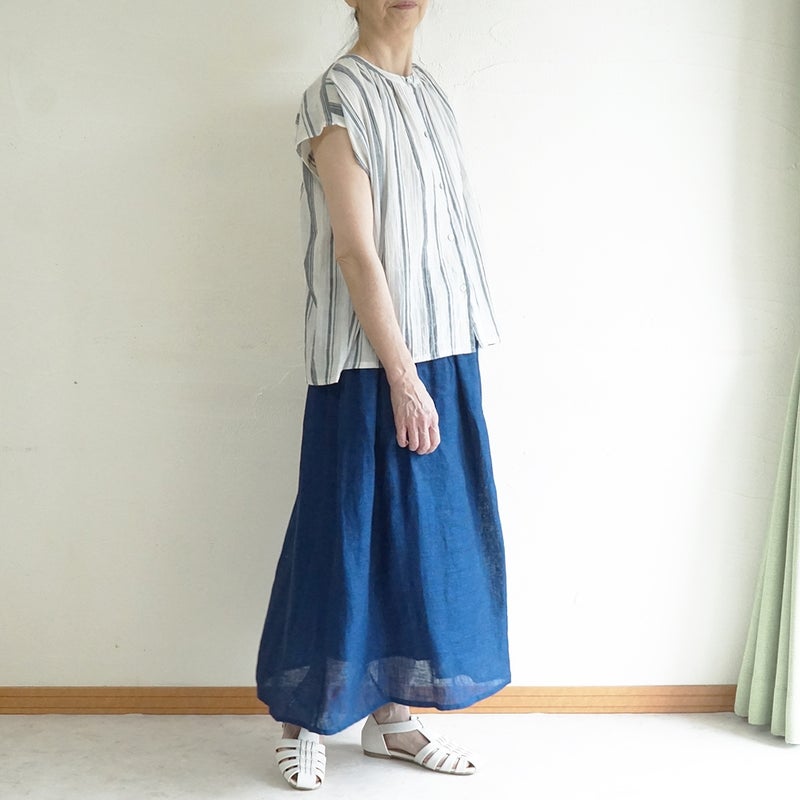 Branch m‘.,ブランチエム,ナチュラル,30代,40代,50代,60代,コットン,ゆったり,綿,シャツ,ブラウス,シャツブラウス,ストライプシャツ,ストライプブラウス,綿シャツ,綿ブラウス,コットンブラウス,コットンシャツ, フレンチスリーブ,フレンチスリーブブラウス,ノースリーブブラウス,バンドカラー,バンドカラーブラウス