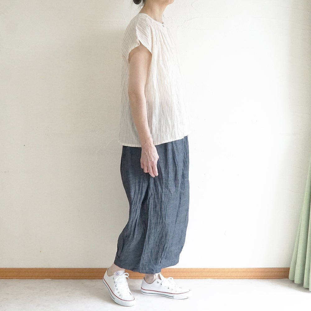 Branch m‘.,ブランチエム,ナチュラル,30代,40代,50代,60代,コットン,ゆったり,綿,シャツ,ブラウス,シャツブラウス,ストライプシャツ,ストライプブラウス,綿シャツ,綿ブラウス,コットンブラウス,コットンシャツ, フレンチスリーブ,フレンチスリーブブラウス,ノースリーブブラウス,バンドカラー,バンドカラーブラウス