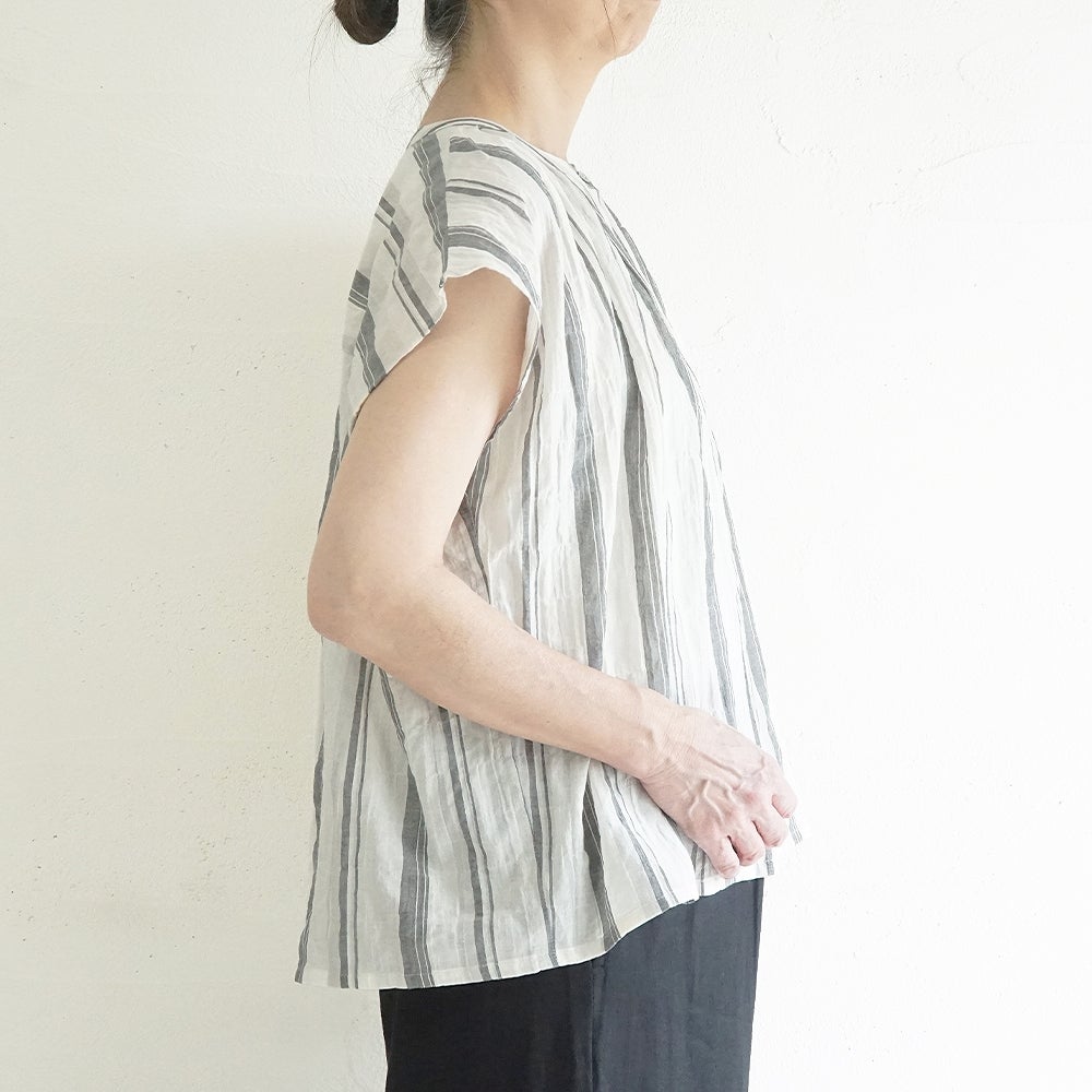 Branch m‘.,ブランチエム,ナチュラル,30代,40代,50代,60代,コットン,ゆったり,綿,シャツ,ブラウス,シャツブラウス,ストライプシャツ,ストライプブラウス,綿シャツ,綿ブラウス,コットンブラウス,コットンシャツ, フレンチスリーブ,フレンチスリーブブラウス,ノースリーブブラウス,バンドカラー,バンドカラーブラウス