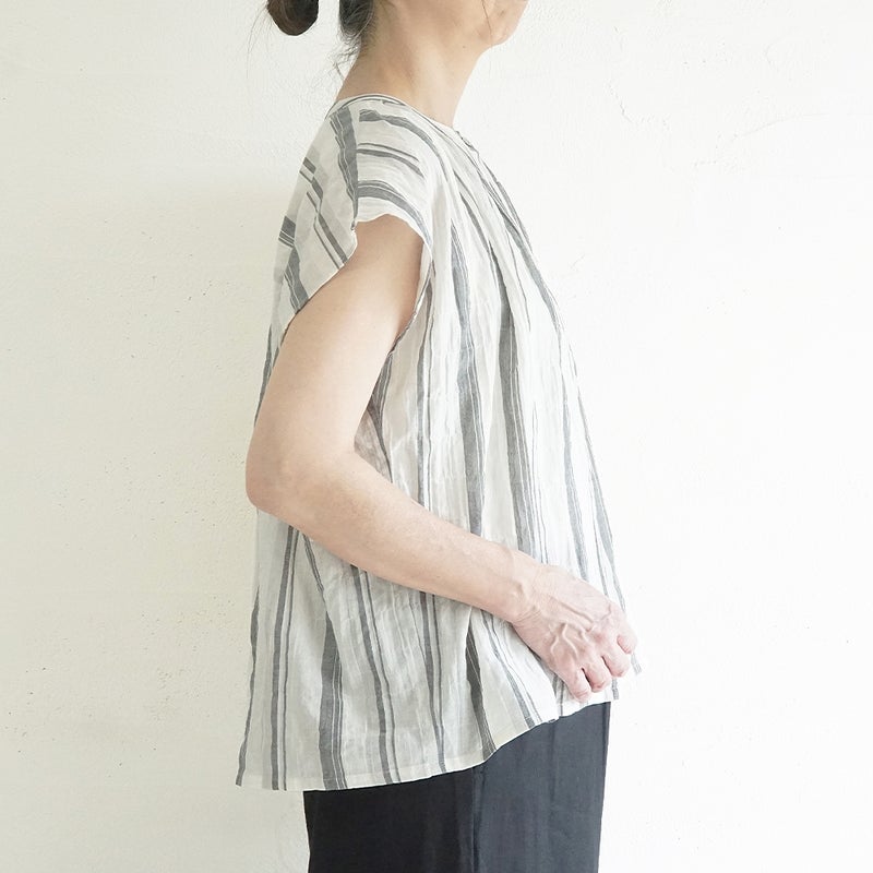 Branch m‘.,ブランチエム,ナチュラル,30代,40代,50代,60代,コットン,ゆったり,綿,シャツ,ブラウス,シャツブラウス,ストライプシャツ,ストライプブラウス,綿シャツ,綿ブラウス,コットンブラウス,コットンシャツ, フレンチスリーブ,フレンチスリーブブラウス,ノースリーブブラウス,バンドカラー,バンドカラーブラウス