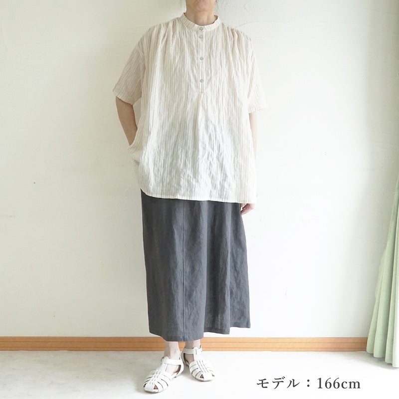 Branch m‘.,ブランチエム,ナチュラル,30代,40代,50代,60代,コットン,ゆったり,綿,シャツ,ブラウス,シャツブラウス,ストライプシャツ,ストライプブラウス,綿シャツ,綿ブラウス,コットンブラウス,コットンシャツ, ,ノースリーブブラウス,バンドカラー,バンドカラーブラウス,チュニック,チュニックブラウス