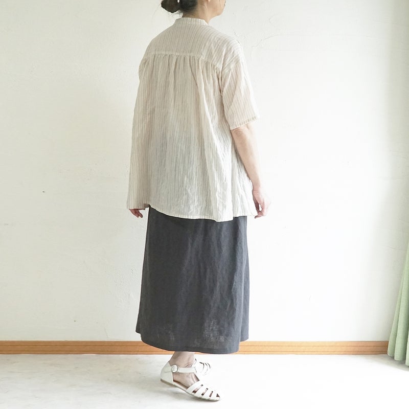Branch m‘.,ブランチエム,ナチュラル,30代,40代,50代,60代,コットン,ゆったり,綿,シャツ,ブラウス,シャツブラウス,ストライプシャツ,ストライプブラウス,綿シャツ,綿ブラウス,コットンブラウス,コットンシャツ, ,ノースリーブブラウス,バンドカラー,バンドカラーブラウス,チュニック,チュニックブラウス