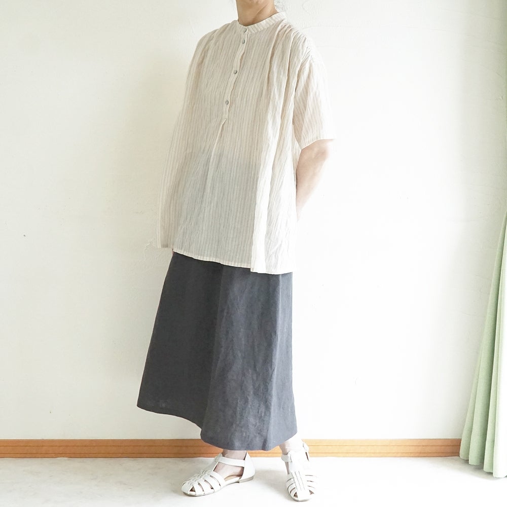 Branch m‘.,ブランチエム,ナチュラル,30代,40代,50代,60代,コットン,ゆったり,綿,シャツ,ブラウス,シャツブラウス,ストライプシャツ,ストライプブラウス,綿シャツ,綿ブラウス,コットンブラウス,コットンシャツ, ,ノースリーブブラウス,バンドカラー,バンドカラーブラウス,チュニック,チュニックブラウス