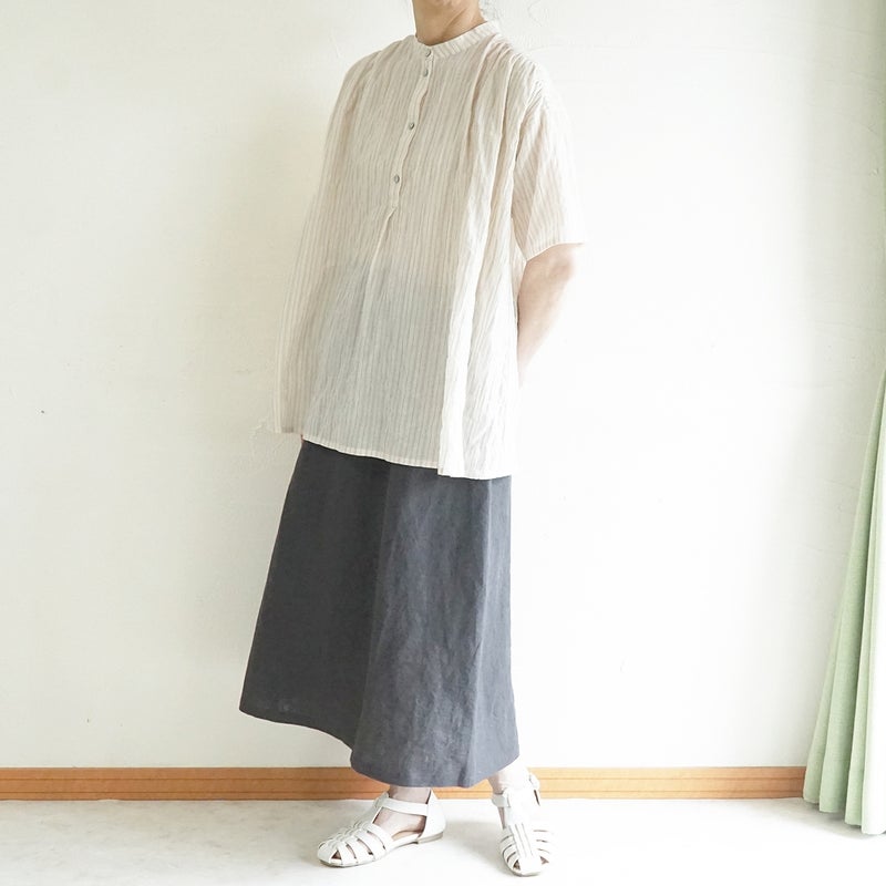 Branch m‘.,ブランチエム,ナチュラル,30代,40代,50代,60代,コットン,ゆったり,綿,シャツ,ブラウス,シャツブラウス,ストライプシャツ,ストライプブラウス,綿シャツ,綿ブラウス,コットンブラウス,コットンシャツ, ,ノースリーブブラウス,バンドカラー,バンドカラーブラウス,チュニック,チュニックブラウス