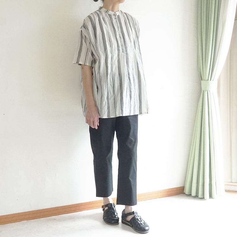 Branch m‘.,ブランチエム,ナチュラル,30代,40代,50代,60代,コットン,ゆったり,綿,シャツ,ブラウス,シャツブラウス,ストライプシャツ,ストライプブラウス,綿シャツ,綿ブラウス,コットンブラウス,コットンシャツ, ,ノースリーブブラウス,バンドカラー,バンドカラーブラウス,チュニック,チュニックブラウス