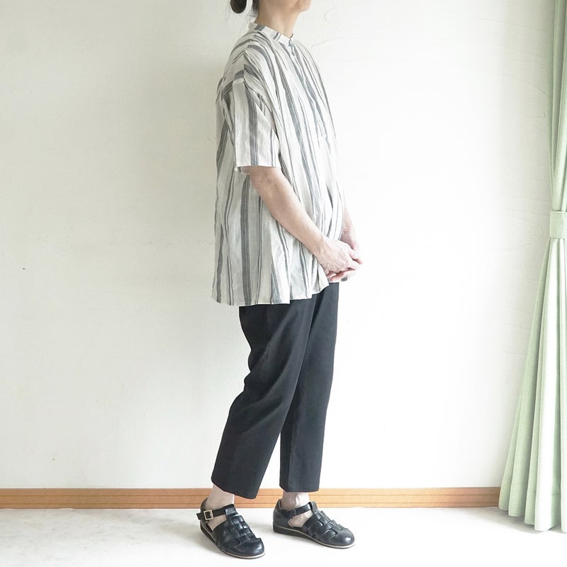 Branch m‘.,ブランチエム,ナチュラル,30代,40代,50代,60代,コットン,ゆったり,綿,シャツ,ブラウス,シャツブラウス,ストライプシャツ,ストライプブラウス,綿シャツ,綿ブラウス,コットンブラウス,コットンシャツ, ,ノースリーブブラウス,バンドカラー,バンドカラーブラウス,チュニック,チュニックブラウス