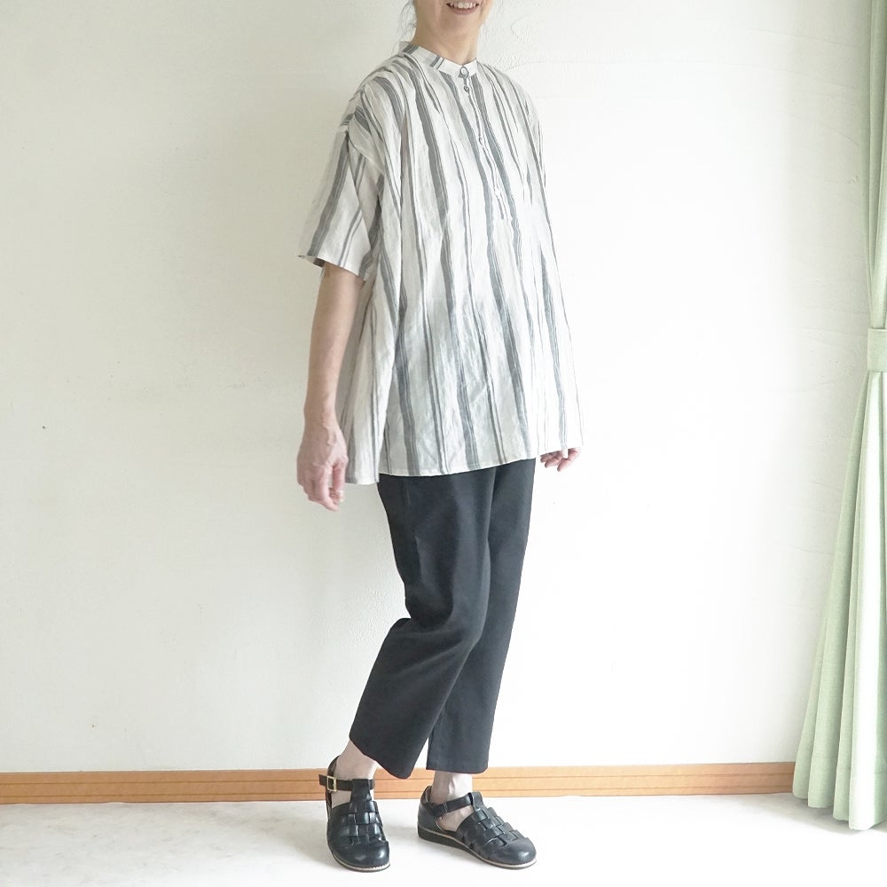 Branch m‘.,ブランチエム,ナチュラル,30代,40代,50代,60代,コットン,ゆったり,綿,シャツ,ブラウス,シャツブラウス,ストライプシャツ,ストライプブラウス,綿シャツ,綿ブラウス,コットンブラウス,コットンシャツ, ,ノースリーブブラウス,バンドカラー,バンドカラーブラウス,チュニック,チュニックブラウス