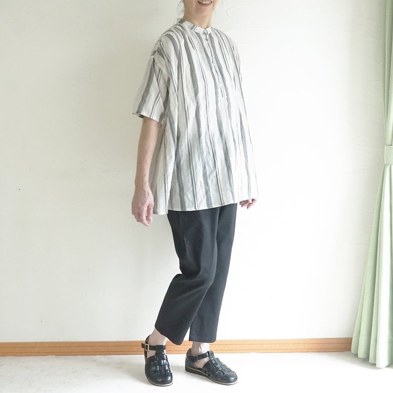 Branch m‘.,ブランチエム,ナチュラル,30代,40代,50代,60代,コットン,ゆったり,綿,シャツ,ブラウス,シャツブラウス,ストライプシャツ,ストライプブラウス,綿シャツ,綿ブラウス,コットンブラウス,コットンシャツ, ,ノースリーブブラウス,バンドカラー,バンドカラーブラウス,チュニック,チュニックブラウス