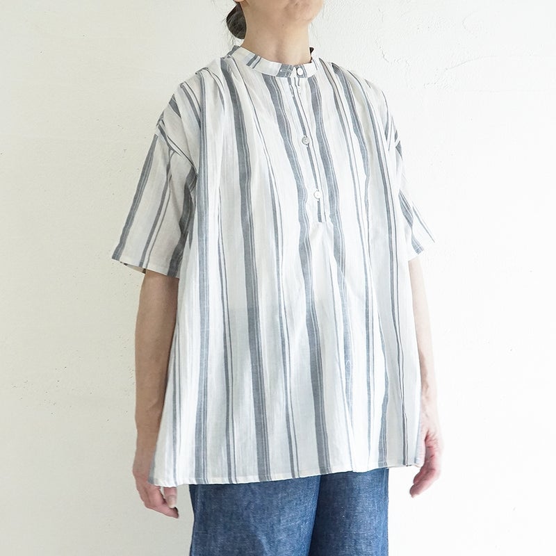 Branch m‘.,ブランチエム,ナチュラル,30代,40代,50代,60代,コットン,ゆったり,綿,シャツ,ブラウス,シャツブラウス,ストライプシャツ,ストライプブラウス,綿シャツ,綿ブラウス,コットンブラウス,コットンシャツ, ,ノースリーブブラウス,バンドカラー,バンドカラーブラウス,チュニック,チュニックブラウス