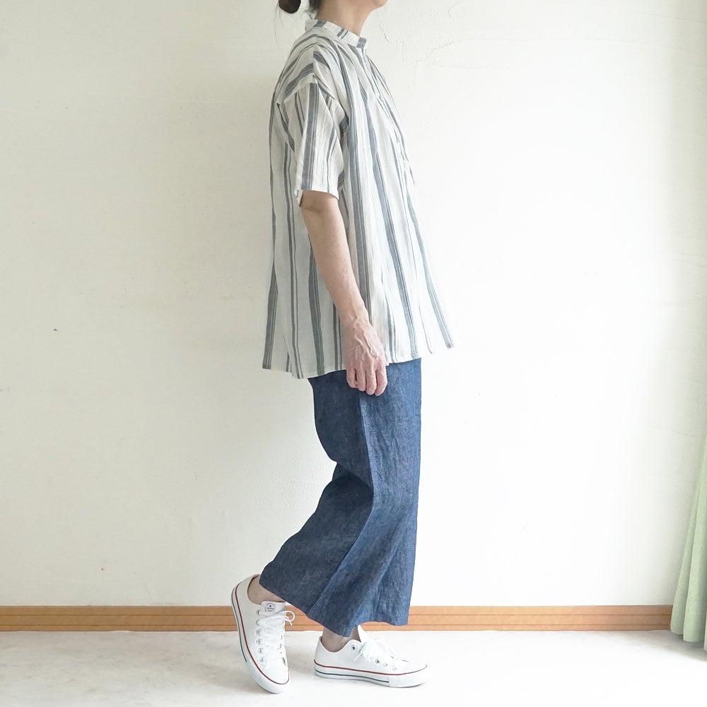 Branch m‘.,ブランチエム,ナチュラル,30代,40代,50代,60代,コットン,ゆったり,綿,シャツ,ブラウス,シャツブラウス,ストライプシャツ,ストライプブラウス,綿シャツ,綿ブラウス,コットンブラウス,コットンシャツ, ,ノースリーブブラウス,バンドカラー,バンドカラーブラウス,チュニック,チュニックブラウス