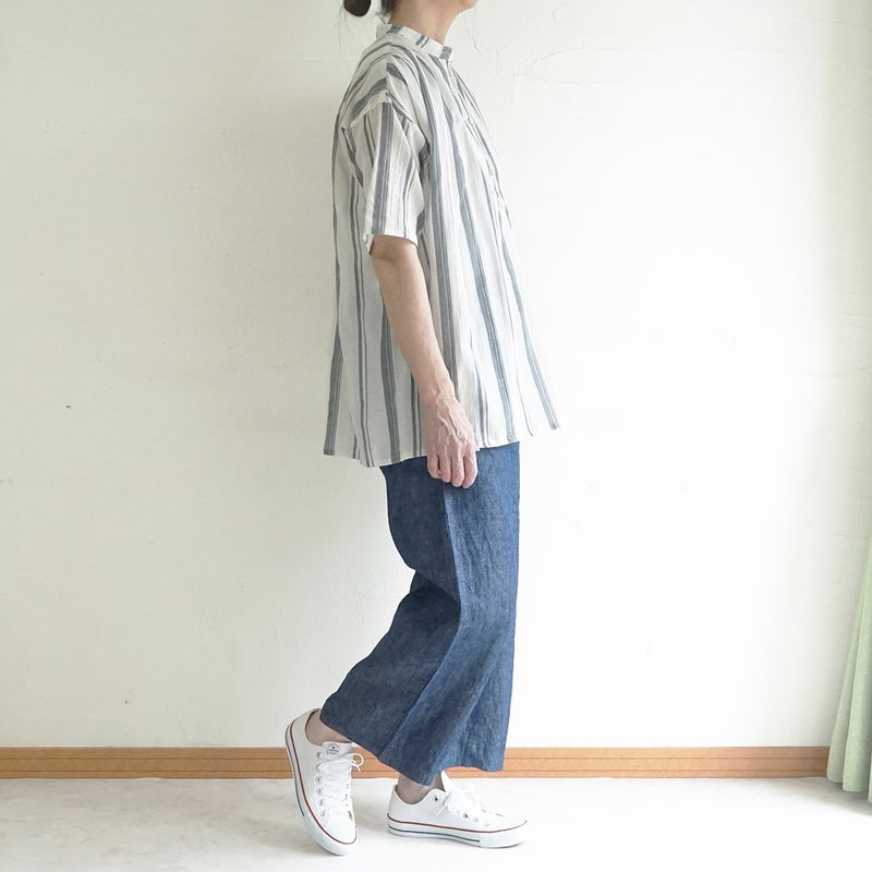 Branch m‘.,ブランチエム,ナチュラル,30代,40代,50代,60代,コットン,ゆったり,綿,シャツ,ブラウス,シャツブラウス,ストライプシャツ,ストライプブラウス,綿シャツ,綿ブラウス,コットンブラウス,コットンシャツ, ,ノースリーブブラウス,バンドカラー,バンドカラーブラウス,チュニック,チュニックブラウス