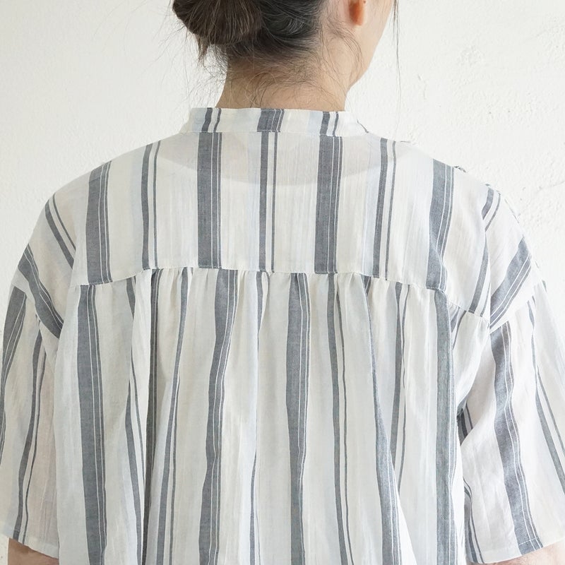 Branch m‘.,ブランチエム,ナチュラル,30代,40代,50代,60代,コットン,ゆったり,綿,シャツ,ブラウス,シャツブラウス,ストライプシャツ,ストライプブラウス,綿シャツ,綿ブラウス,コットンブラウス,コットンシャツ, ,ノースリーブブラウス,バンドカラー,バンドカラーブラウス,チュニック,チュニックブラウス