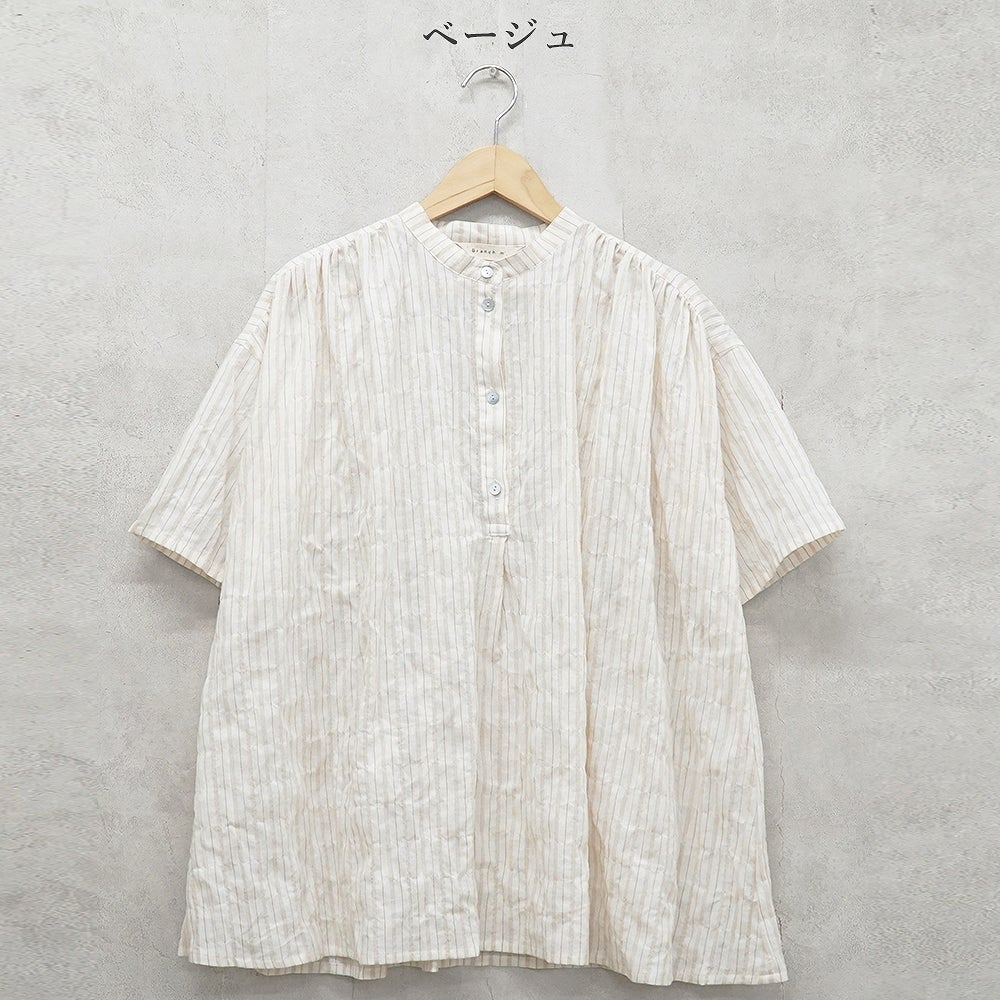 Branch m‘.,ブランチエム,ナチュラル,30代,40代,50代,60代,コットン,ゆったり,綿,シャツ,ブラウス,シャツブラウス,ストライプシャツ,ストライプブラウス,綿シャツ,綿ブラウス,コットンブラウス,コットンシャツ, ,ノースリーブブラウス,バンドカラー,バンドカラーブラウス,チュニック,チュニックブラウス