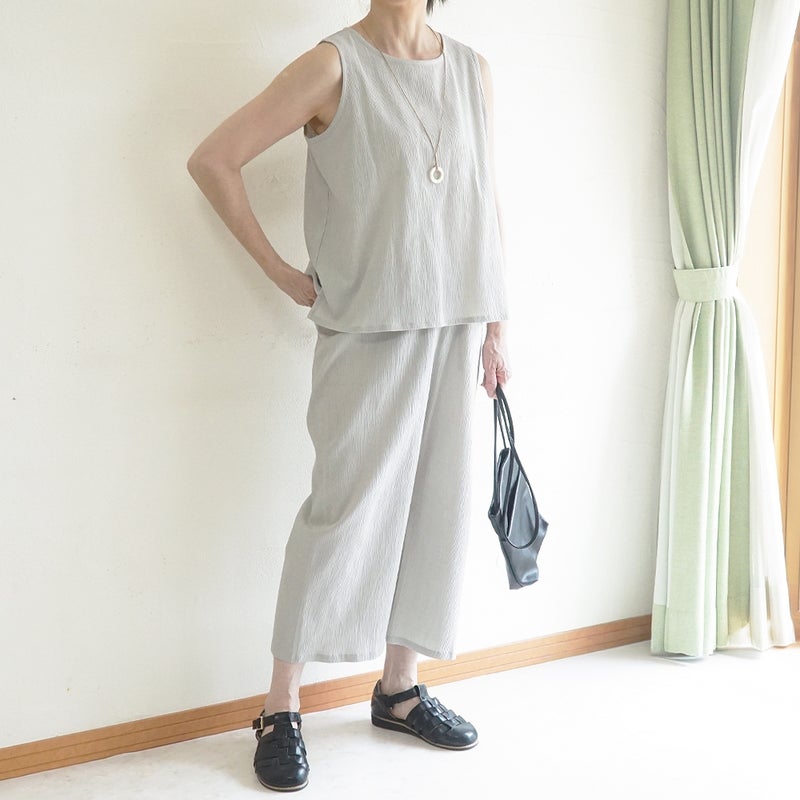 Branch m‘.,ブランチエム,ナチュラル,30代,40代,50代,60代,コットン,綿,ゆったり,ブラウス,タンクトップ,ノースリーブ,高島ちぢみ,楊柳.セットアップ