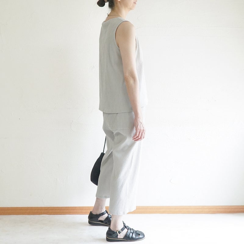 Branch m‘.,ブランチエム,ナチュラル,30代,40代,50代,60代,コットン,綿,ゆったり,ブラウス,タンクトップ,ノースリーブ,高島ちぢみ,楊柳.セットアップ