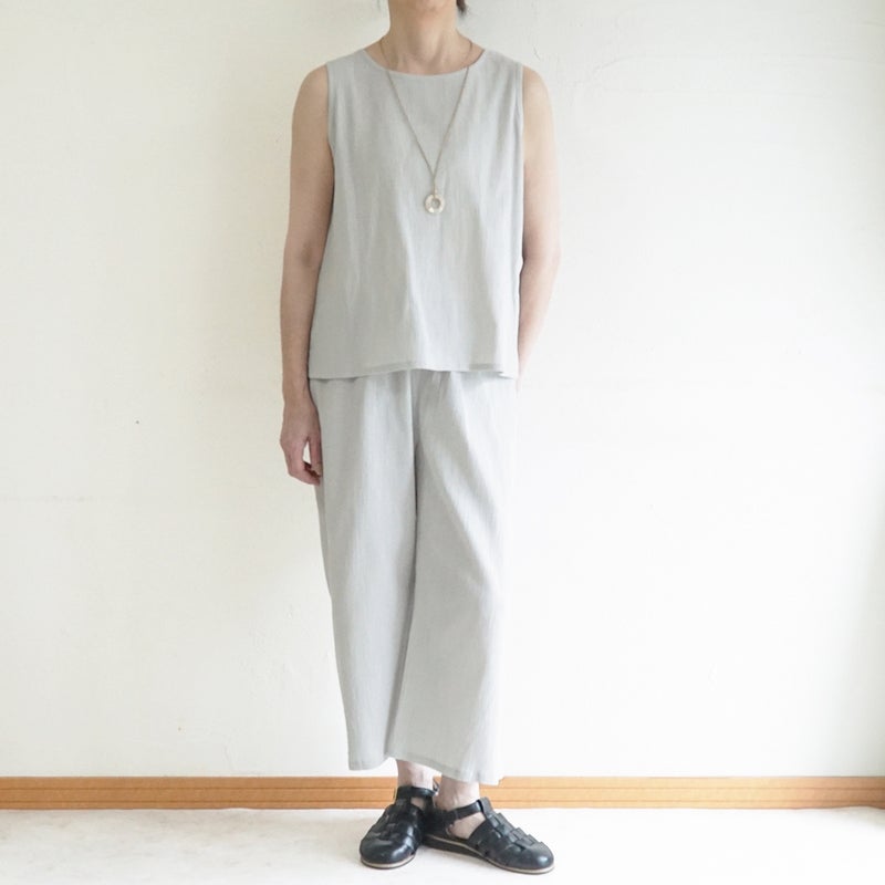 Branch m‘.,ブランチエム,ナチュラル,30代,40代,50代,60代,コットン,綿,ゆったり,ブラウス,タンクトップ,ノースリーブ,高島ちぢみ,楊柳.セットアップ