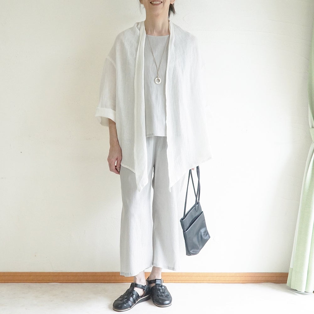 Branch m‘.,ブランチエム,ナチュラル,30代,40代,50代,60代,コットン,綿,ゆったり,ブラウス,タンクトップ,ノースリーブ,高島ちぢみ,楊柳.セットアップ
