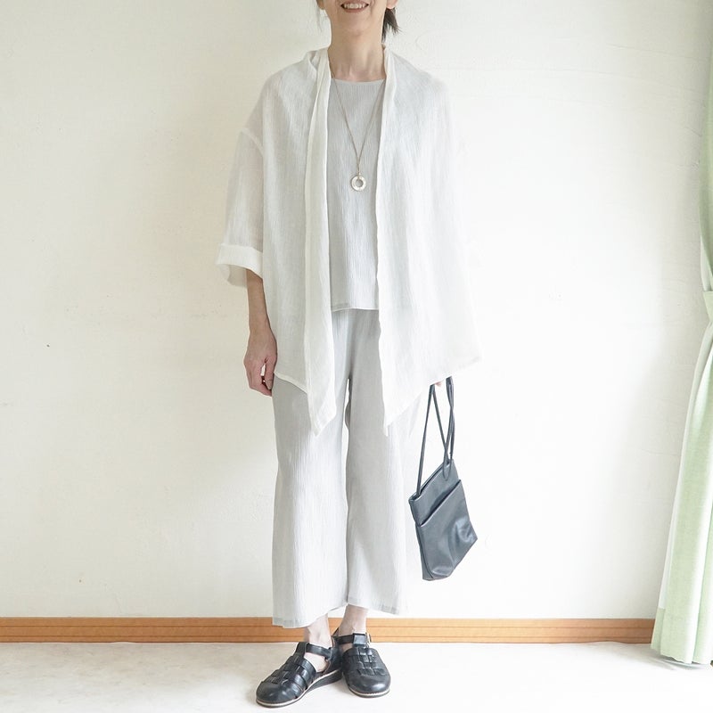 Branch m‘.,ブランチエム,ナチュラル,30代,40代,50代,60代,コットン,綿,ゆったり,ブラウス,タンクトップ,ノースリーブ,高島ちぢみ,楊柳.セットアップ