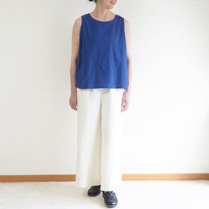 Branch m‘.,ブランチエム,ナチュラル,30代,40代,50代,60代,コットン,綿,ゆったり,ブラウス,タンクトップ,ノースリーブ,高島ちぢみ,楊柳.セットアップ
